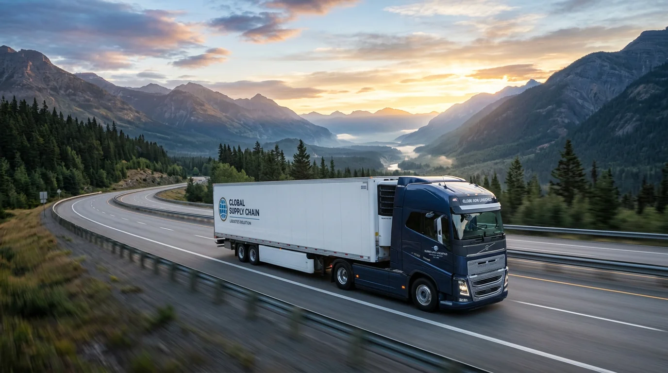 Freight truck travelling along a road