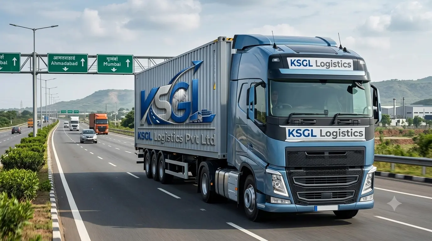 A freight truck travelling on a road